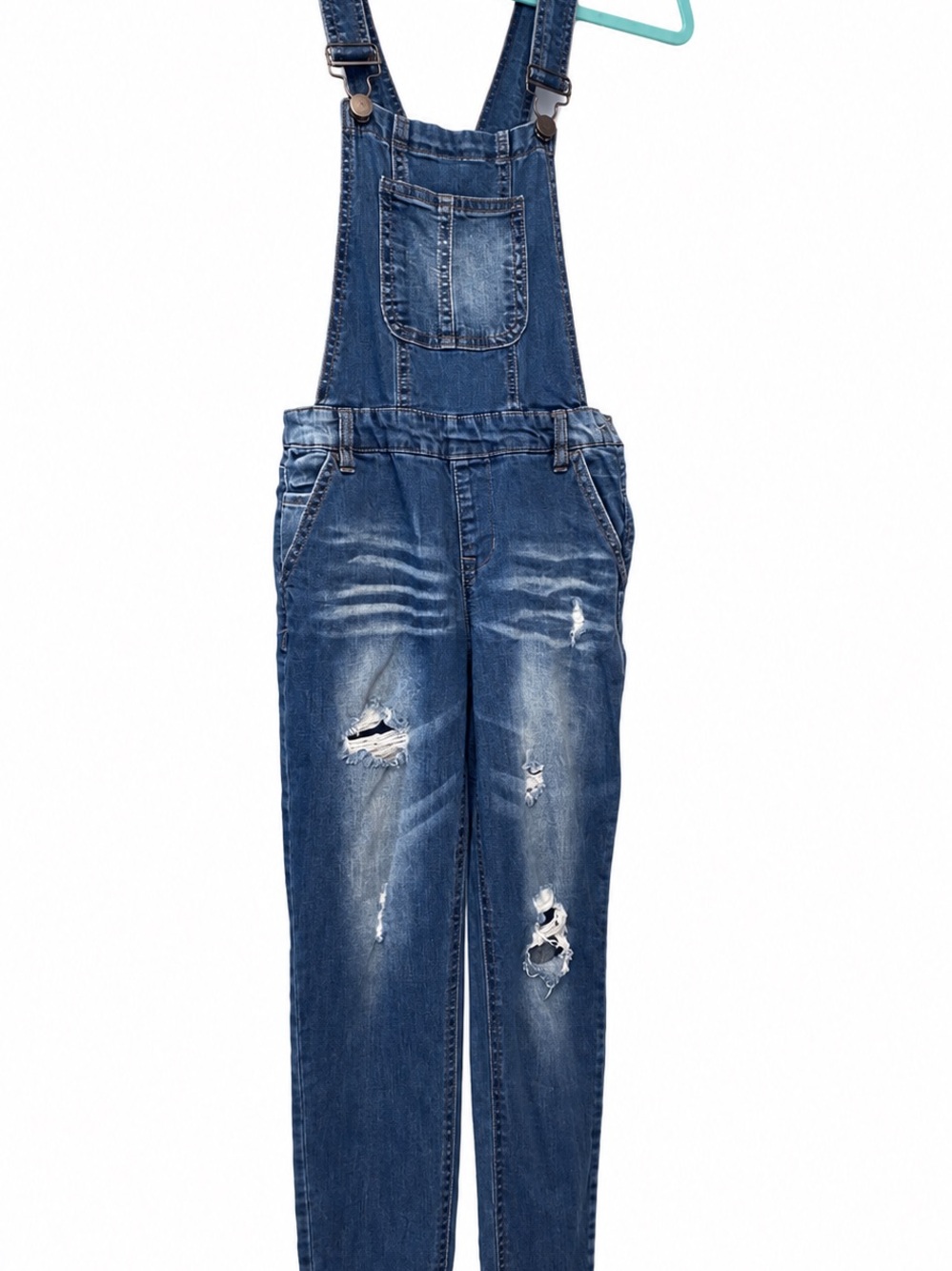 Dollhouse Distressed Blue Denim Overalls Jumpsuit